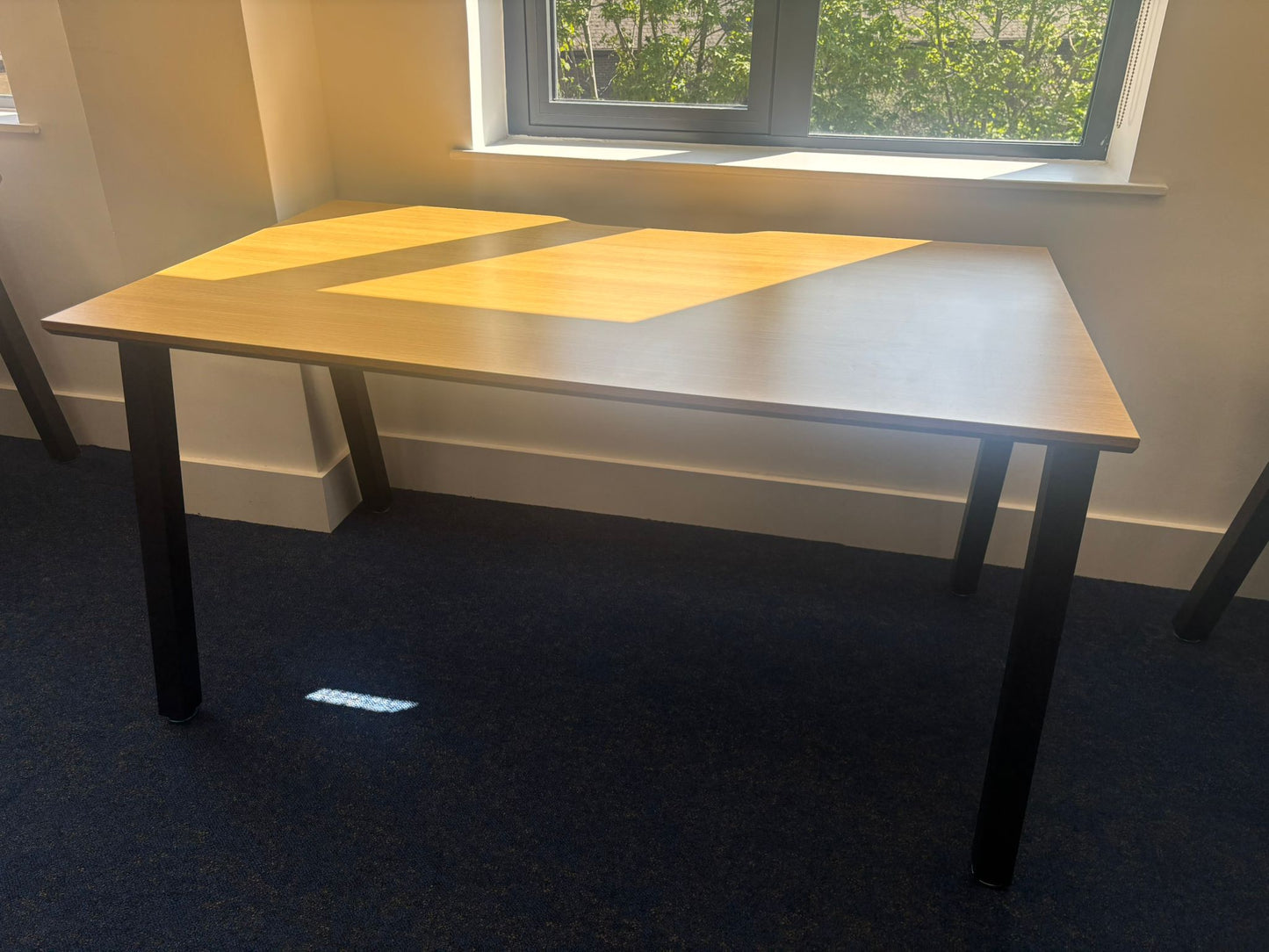 Used Single Desk Wood finish top Black frame legs stick office 140cm x 80cm