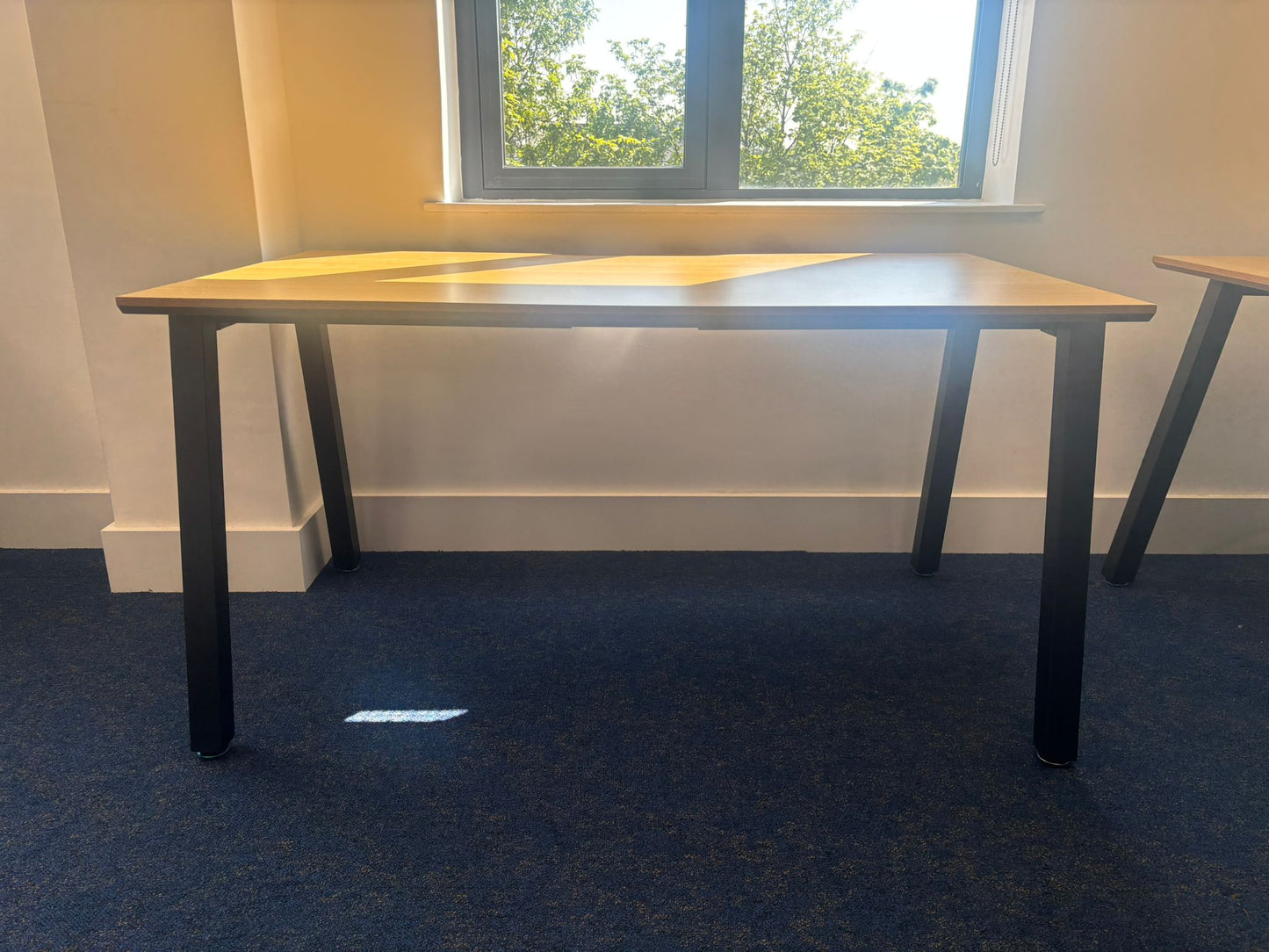 Used Single Desk Wood finish top Black frame legs stick office 140cm x 80cm