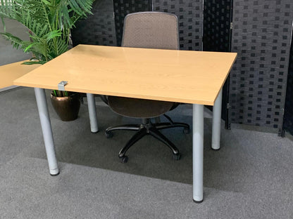 Used single desk wood finish grey stick legs 120cm x 80cm
