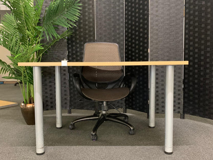 Used single desk wood finish grey stick legs 120cm x 80cm
