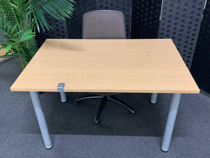 Used single desk wood finish grey stick legs 120cm x 80cm