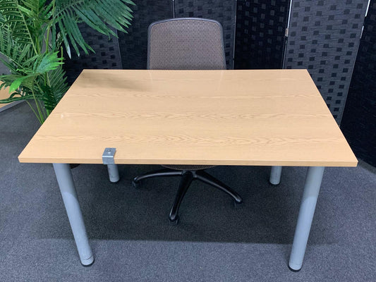 Used single desk wood finish grey stick legs 120cm x 80cm