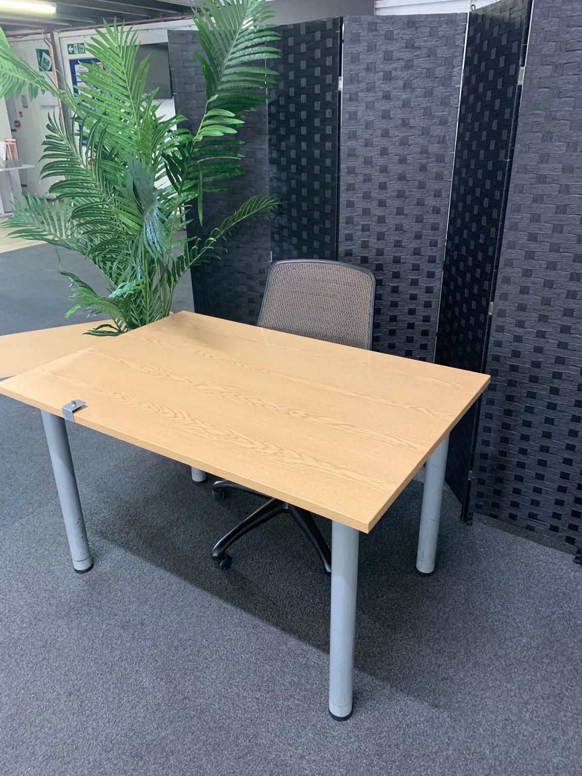Used single desk wood finish grey stick legs 120cm x 80cm