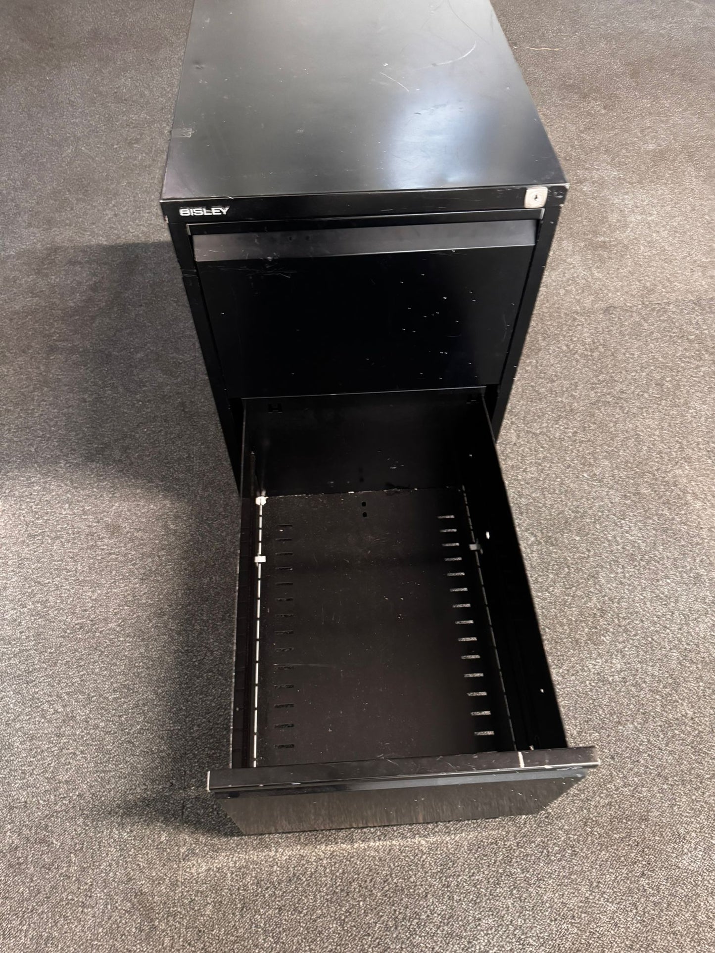 Pre-owned two drawer cabinet pedestal Black Bisley   D62cm x H71cm x W47cm