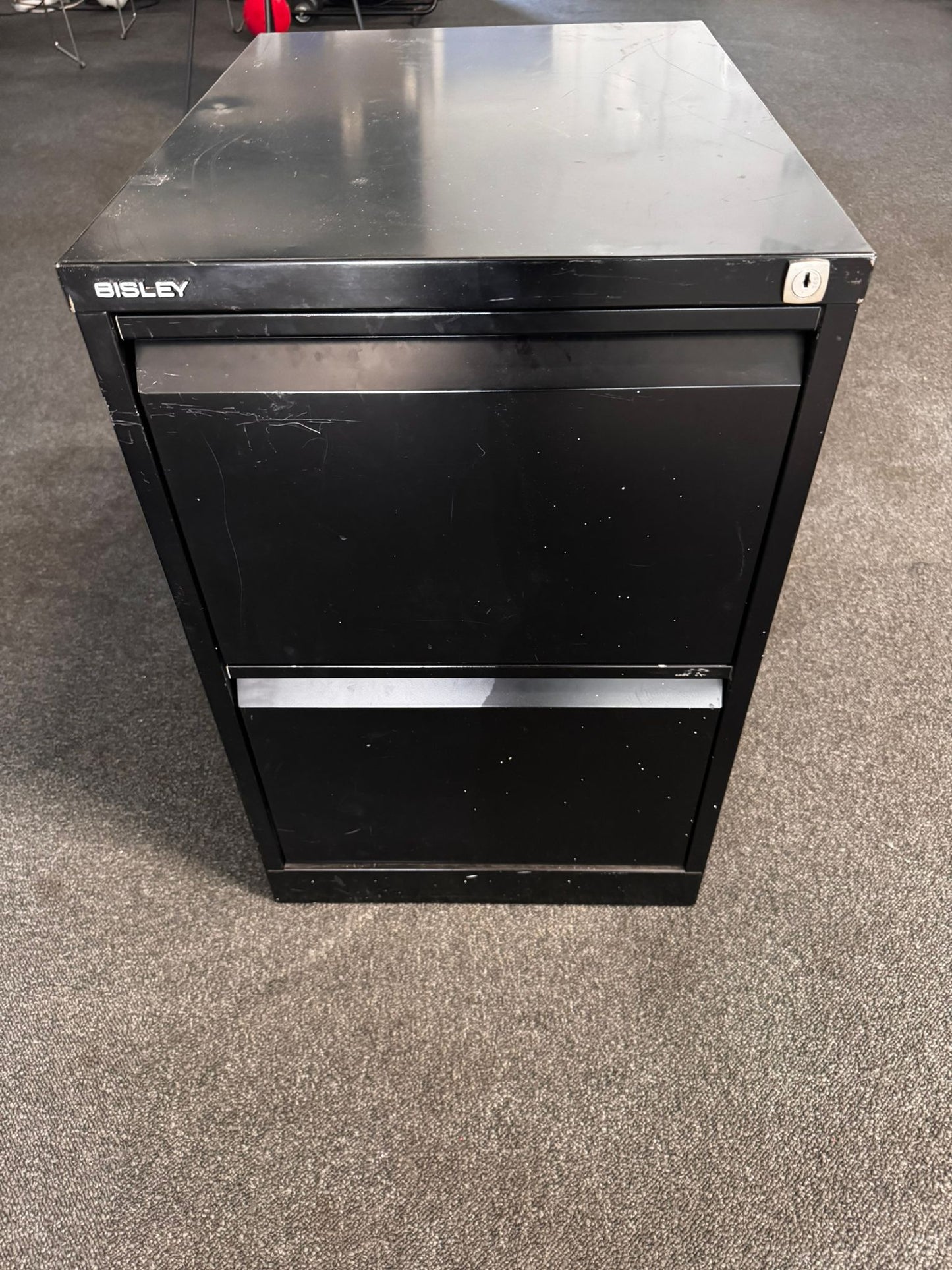 Pre-owned two drawer cabinet pedestal Black Bisley   D62cm x H71cm x W47cm
