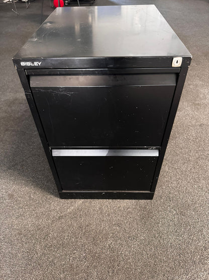 Pre-owned two drawer cabinet pedestal Black Bisley   D62cm x H71cm x W47cm