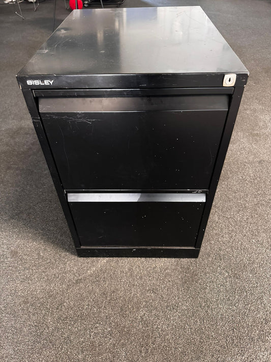 Pre-owned two drawer cabinet pedestal Black Bisley   D62cm x H71cm x W47cm