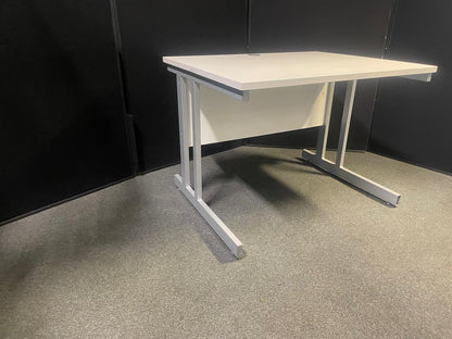 Used Desk single cantelever leg office white 100cm x 80cm