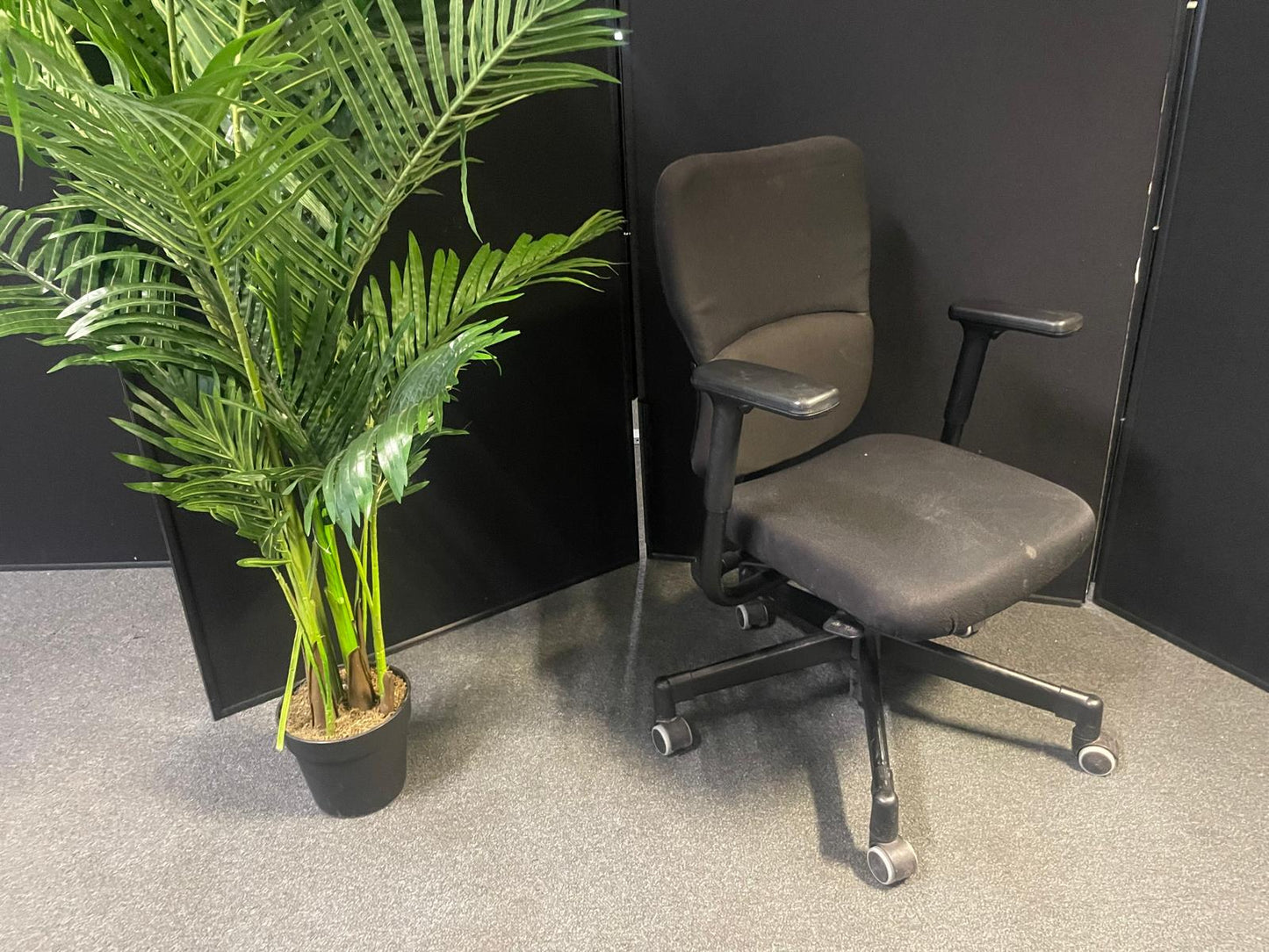 used Steelcase Lets B Task Chair with Arms in Original Black Fabric ergonomic adjustable