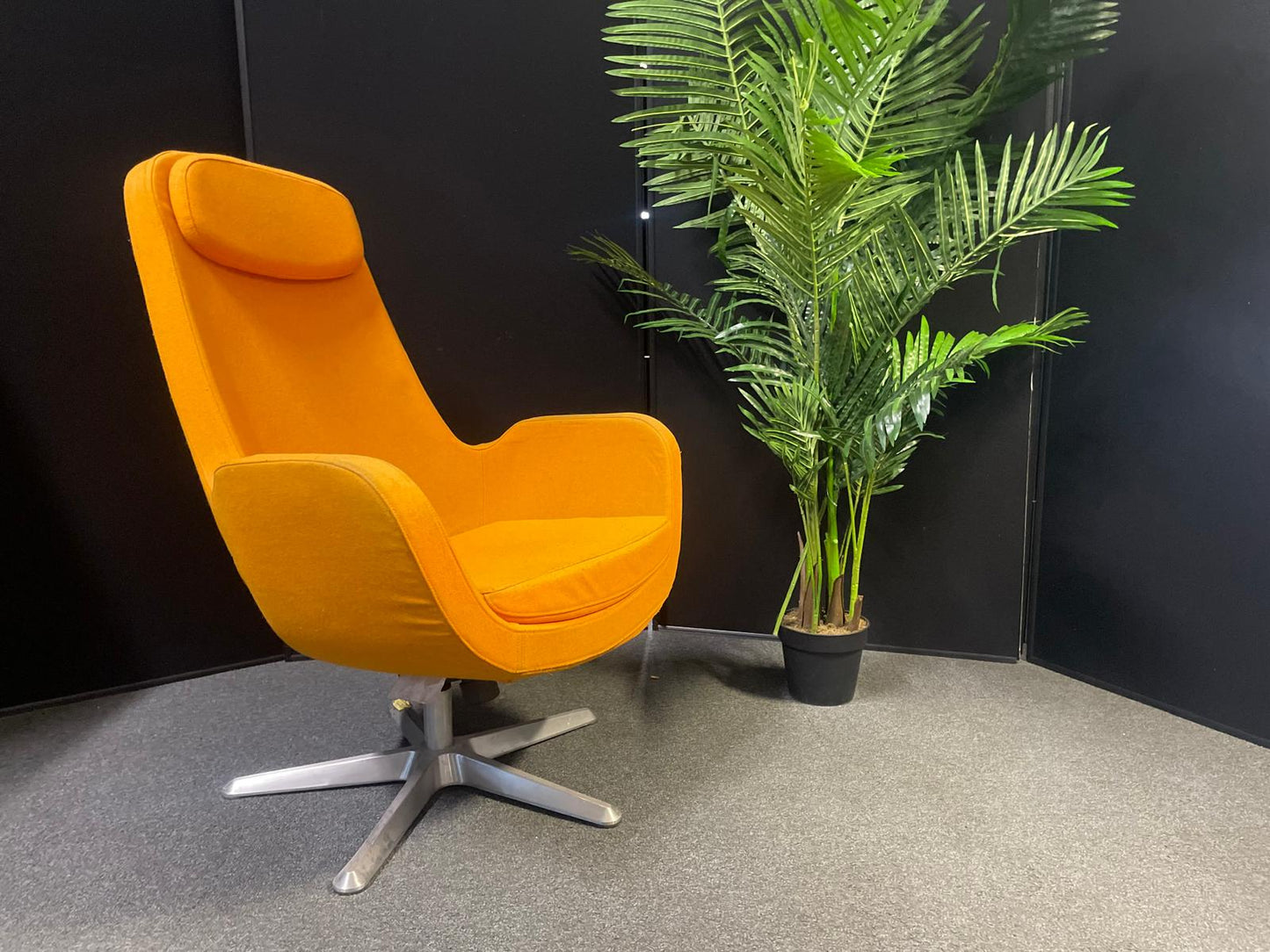 Pre-owned IKEA Karlstad swivel chair high back star-shaped base vibrant orange