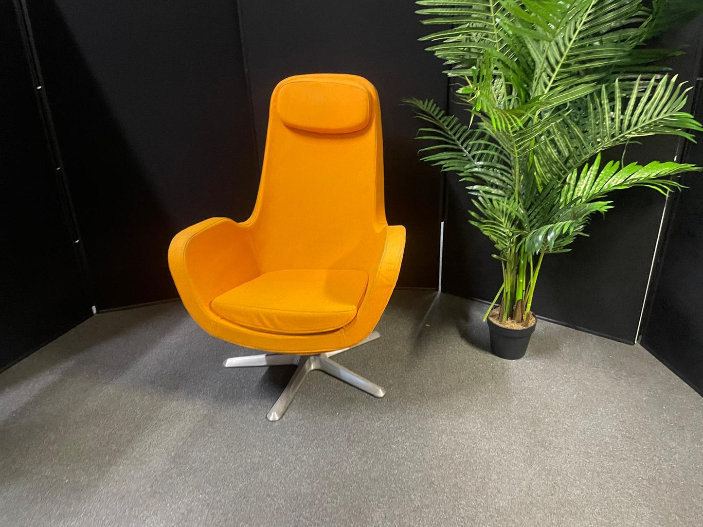 Pre-owned IKEA Karlstad swivel chair high back star-shaped base vibrant orange