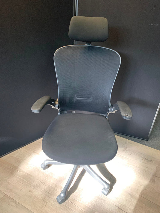 Used office chair high back ergonomic adjustable arms Black with head rest