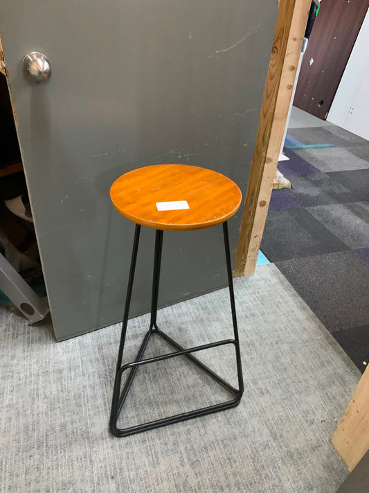 Used bar stool triangular base and foot rest fixed height wood seat office