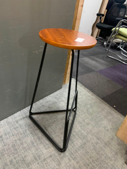 Used bar stool triangular base and foot rest fixed height wood seat office