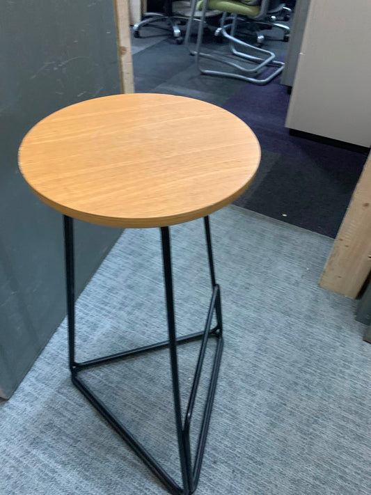Used bar stool triangular base and foot rest fixed height light wood seat office