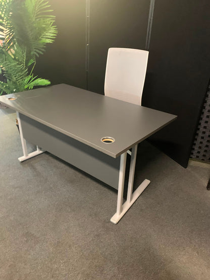 Used Desk rectangular grey cantilever leg table 140cm x 80cm
