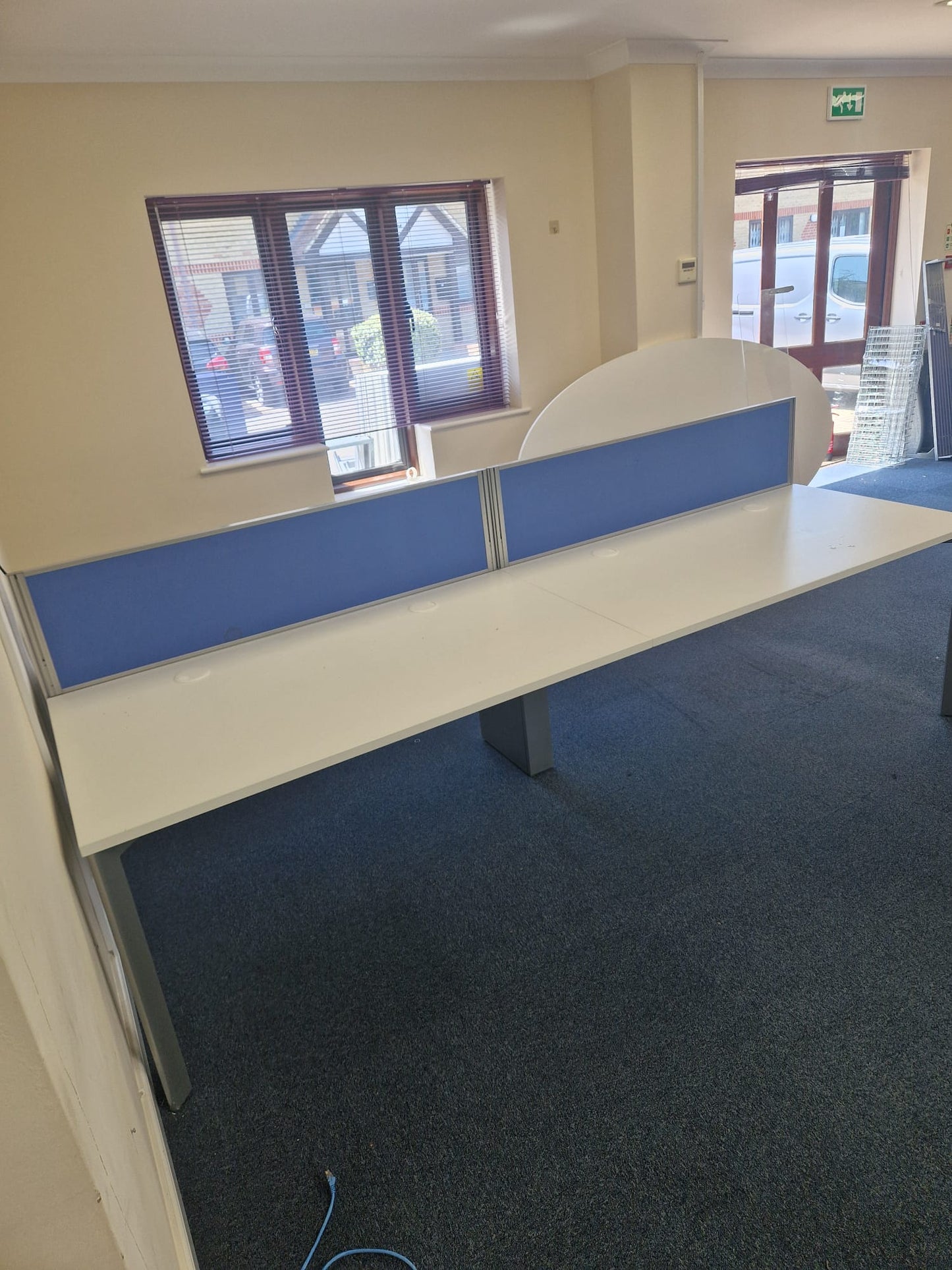 Used pod desk white bench bank hot desk 280cm x 160cm with divider