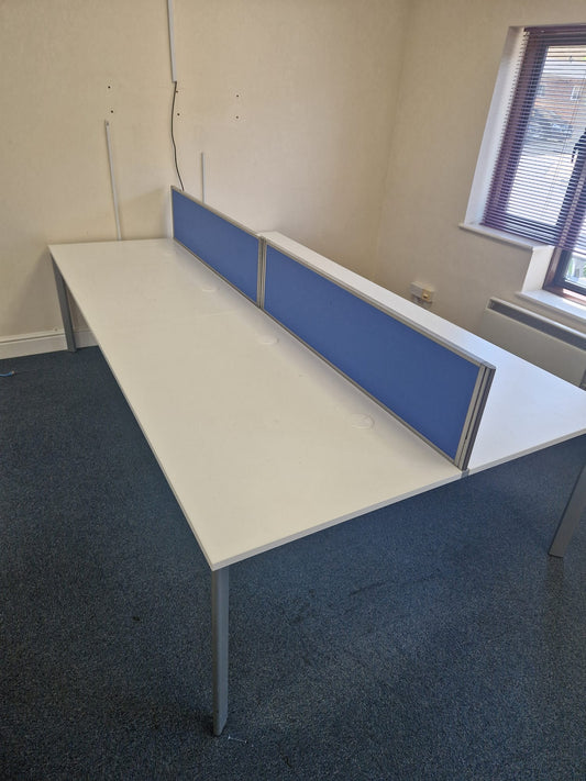 Used pod desk white bench bank hot desk 280cm x 160cm with divider
