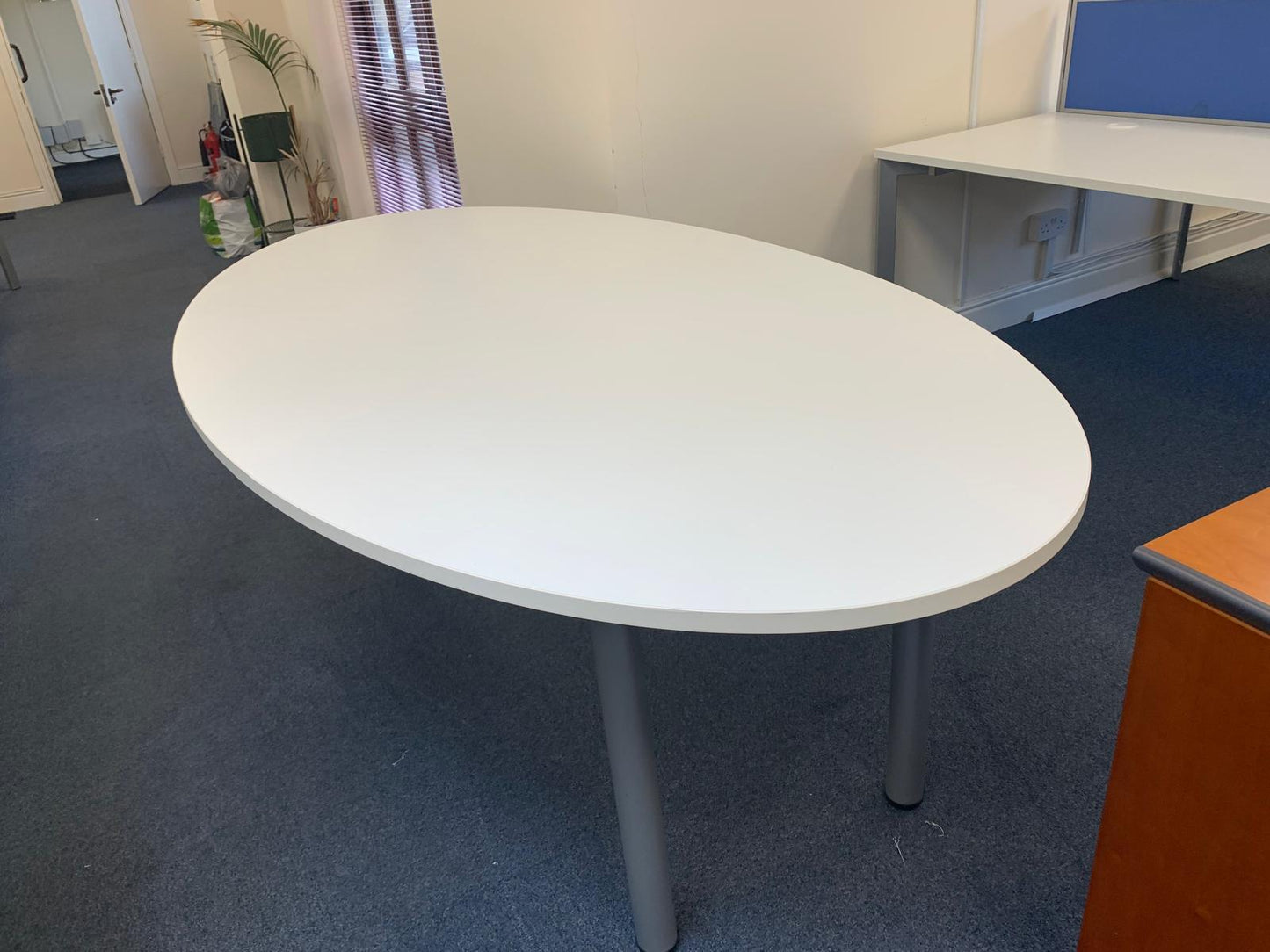 Pre-owned Boardroom table Meeting Conference white top grey stick legs 220cm x 120cm