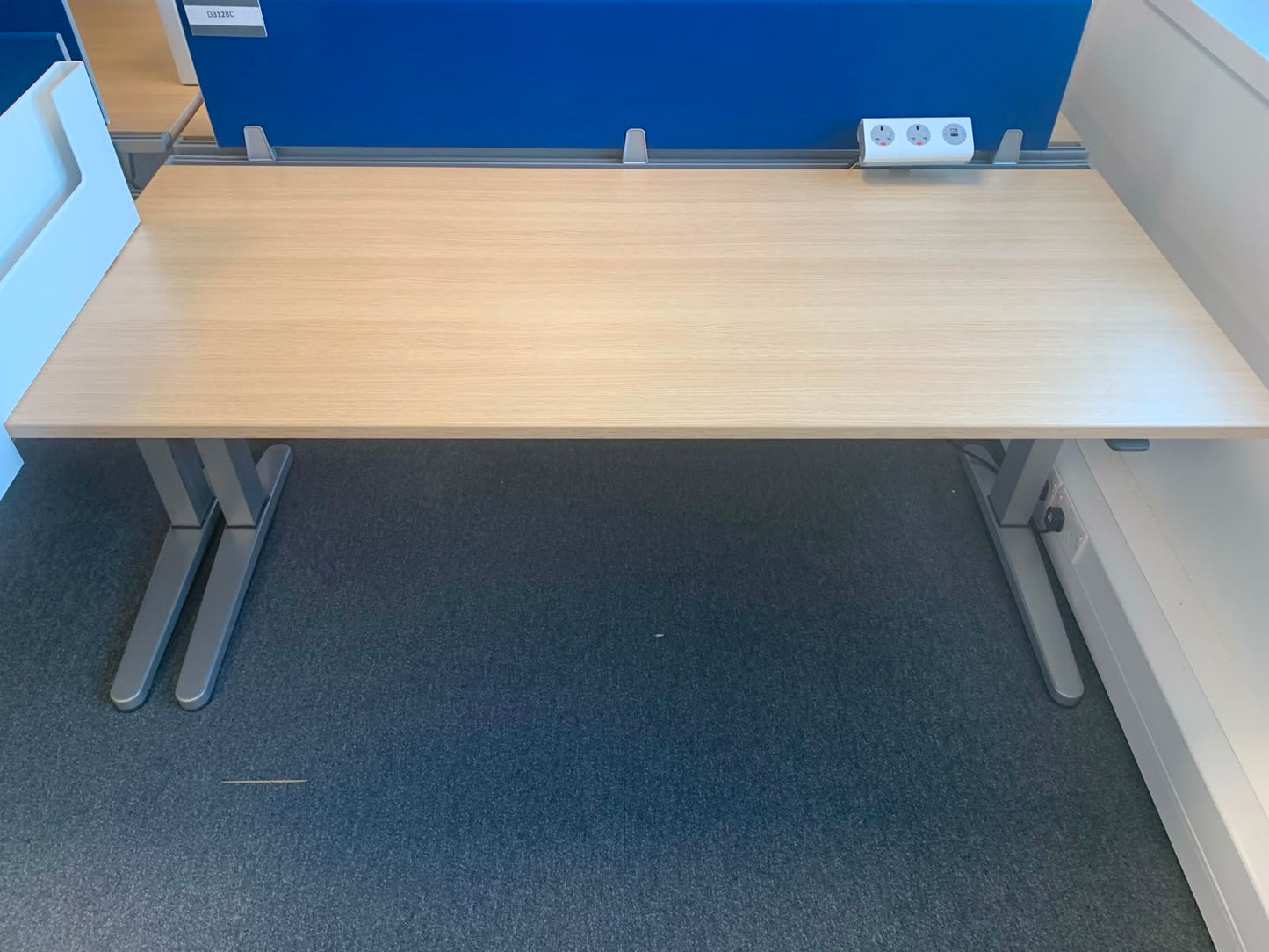 Used Steelcase Ology single desk Electric Sit-Stand height adjustable Desk, Maple Top, Grey legs, W1800mm