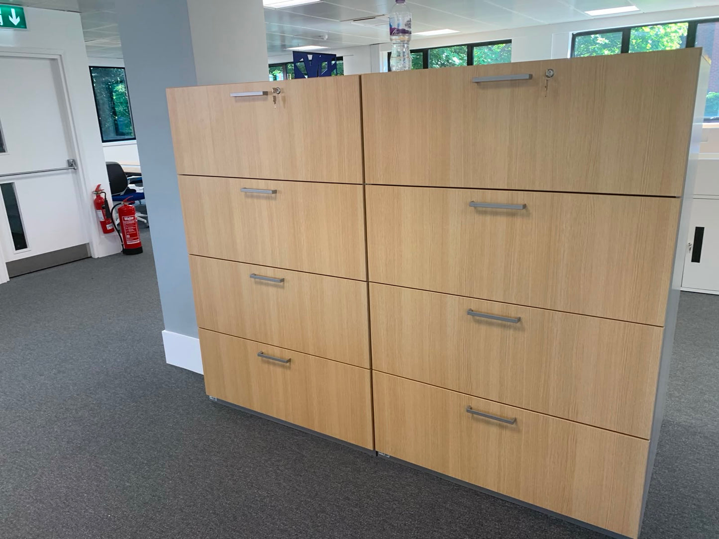 Preowned 4 Drawer Lateral Filing storage Unit cabinet Maple Heavy duty melamine front W 100cm D 45cm H 154.5cm
