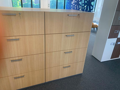 Preowned 4 Drawer Lateral Filing storage Unit cabinet Maple Heavy duty melamine front W 100cm D 45cm H 154.5cm