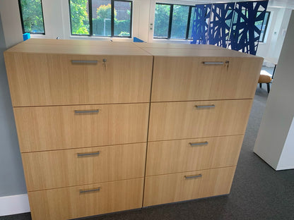 Preowned 4 Drawer Lateral Filing storage Unit cabinet Maple Heavy duty melamine front W 100cm D 45cm H 154.5cm