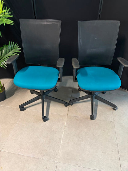 Used multicoloured office chair bundle x  9 chairs ergonomic swivel red green yellow etc
