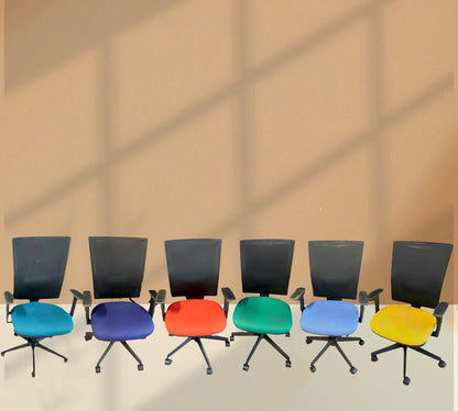 Used multicoloured office chair bundle x  9 chairs ergonomic swivel red green yellow etc