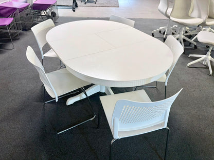 USED IKEA ROSENTORP extendable dining table in white with pedestal base