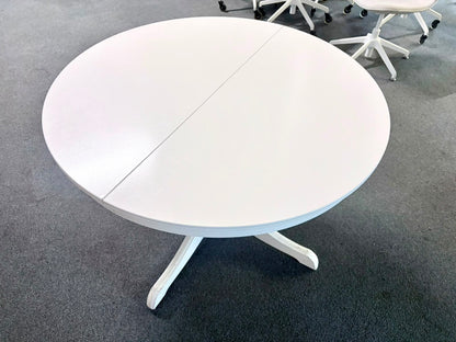 USED IKEA ROSENTORP extendable dining table in white with pedestal base