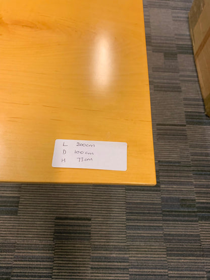 Used Boardroom Table Rectangular wood finish Office elegant metal leg table w 200cm d 100cm h 73cm