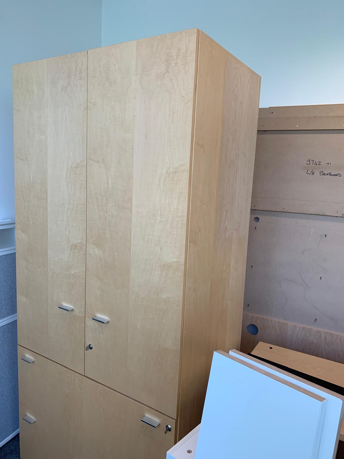 Preowned Stunning storage Office Tall Cabinet 2 drawers wood veneer finish H 209cm w  100cm D 62cm