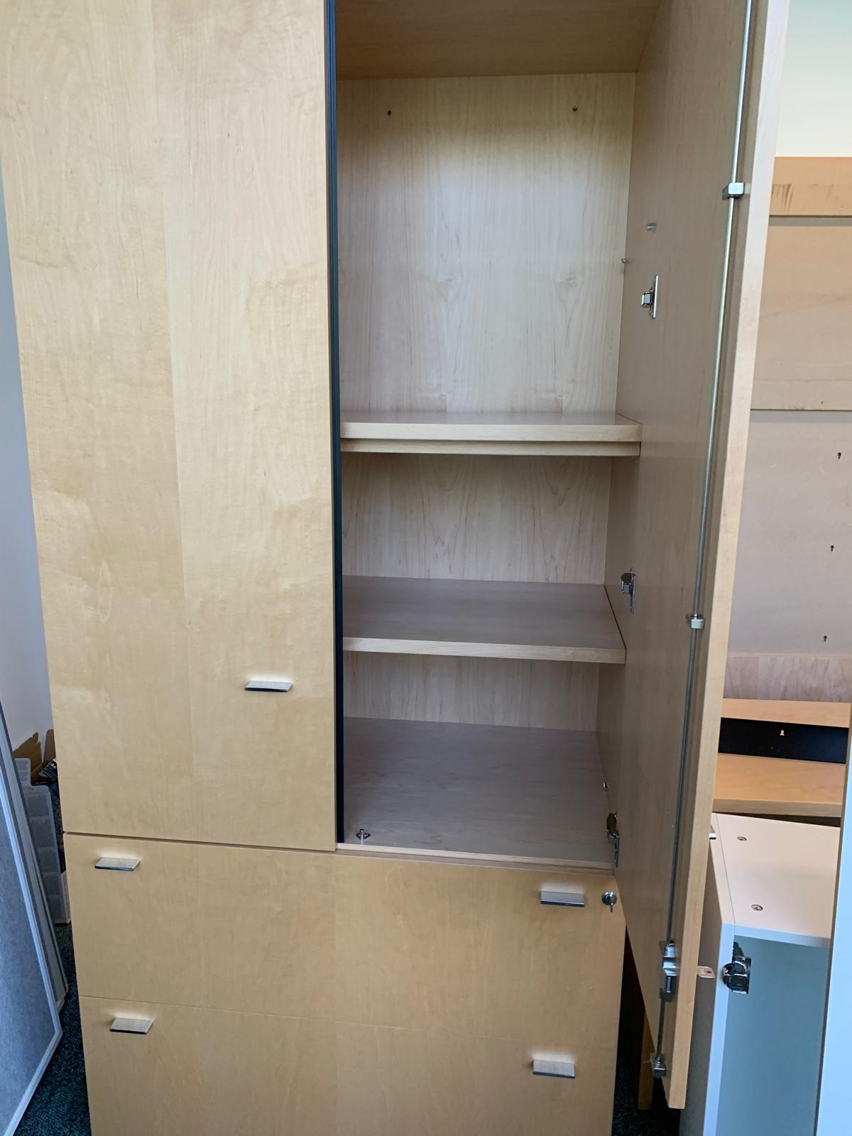 Preowned Stunning storage Office Tall Cabinet 2 drawers wood veneer finish H 209cm w  100cm D 62cm