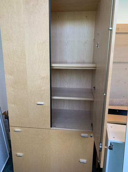 Preowned Stunning storage Office Tall Cabinet 2 drawers wood veneer finish H 209cm w  100cm D 62cm