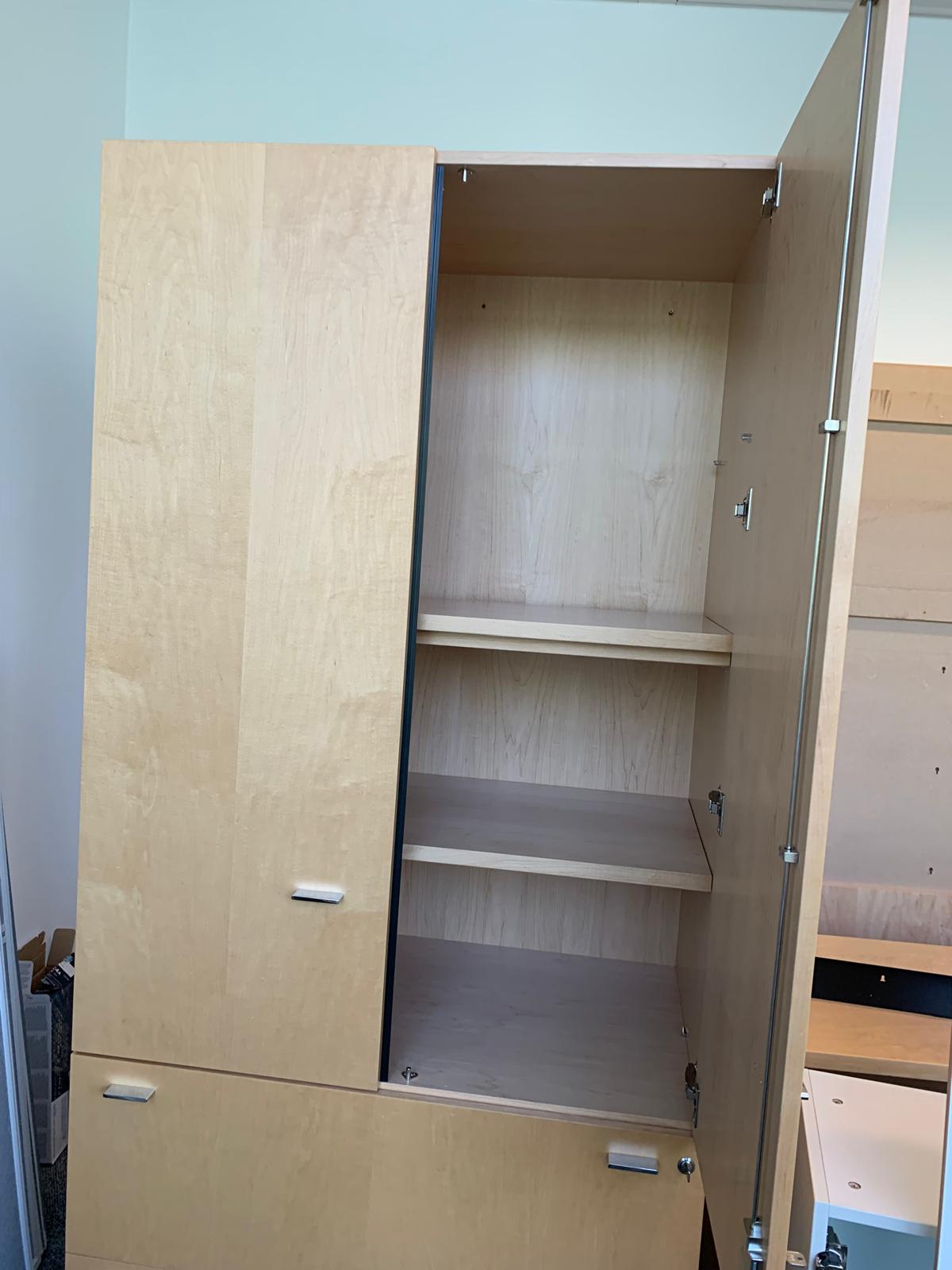 Preowned Stunning storage Office Tall Cabinet 2 drawers wood veneer finish H 209cm w  100cm D 62cm