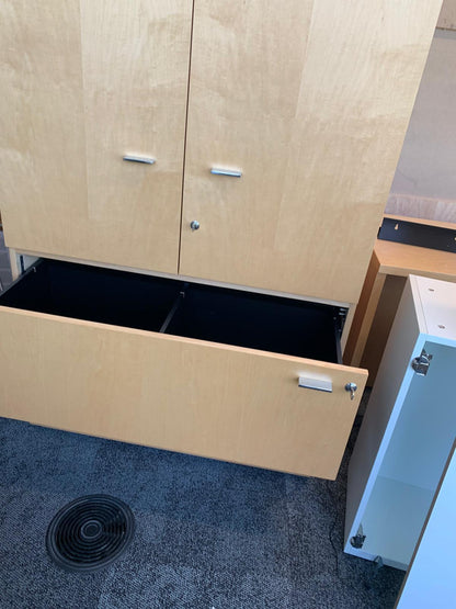 Preowned Stunning storage Office Tall Cabinet 2 drawers wood veneer finish H 209cm w  100cm D 62cm
