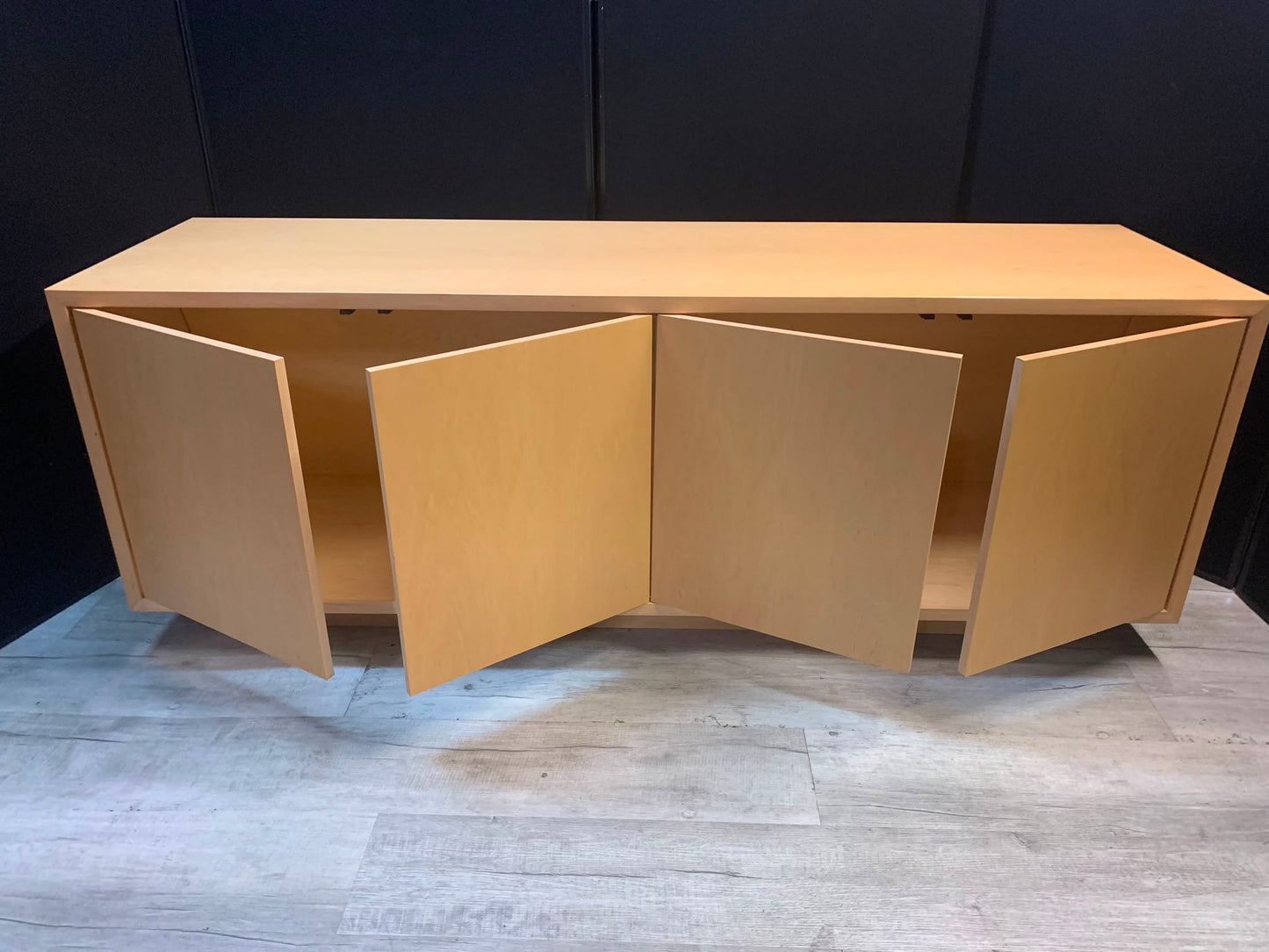 Preowned Credenza Boardroom storage sideboard Office TV stand wood veneer finish H  75cm w  206cm D 60cm