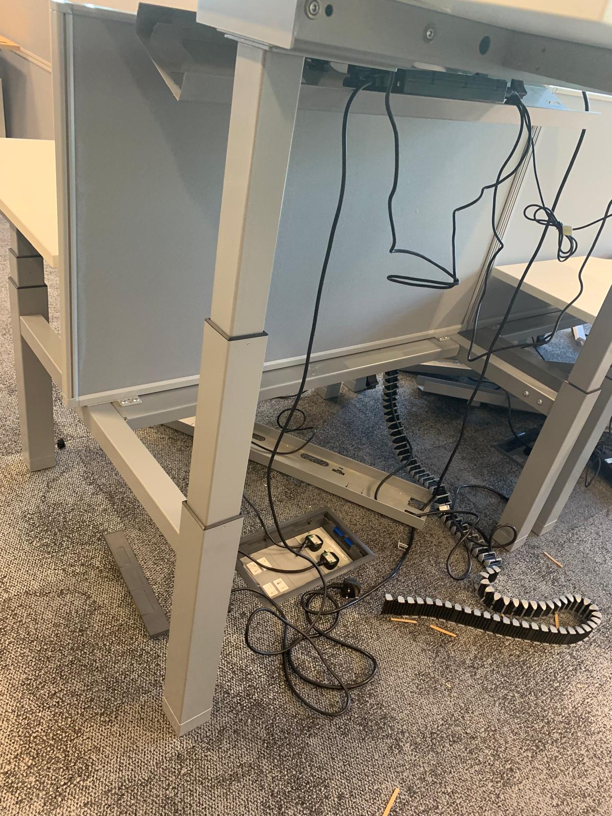 Preowned Senator white finish sit stand stand up twin electric desk 120cm w 80cm d h Highest 125cm lowest 65cm
