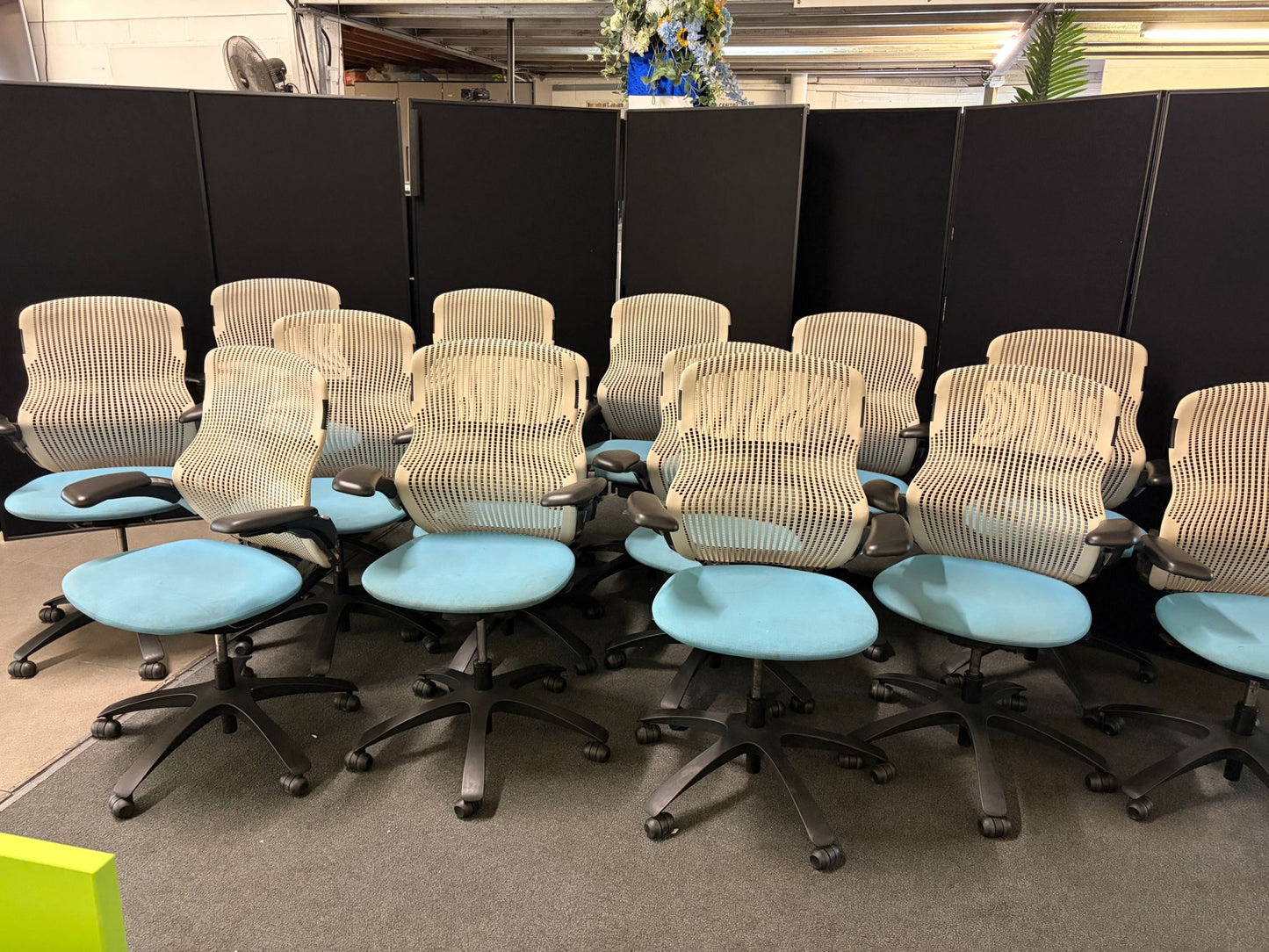 Used Knoll Generation Task Office Chair Light Grey Mesh Back light blue seat pad £290 each chair