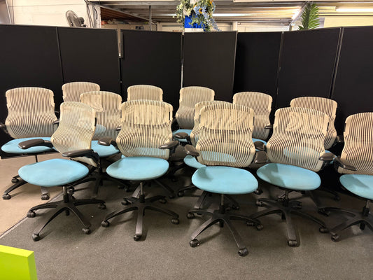Used Knoll Generation Task Office Chair Light Grey Mesh Back light blue seat pad £290 each chair