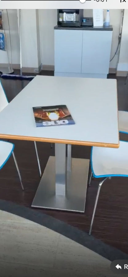 Used Dining table with steel Bromley base 2 pillar  w 120cm d  75cm h 74.5cm