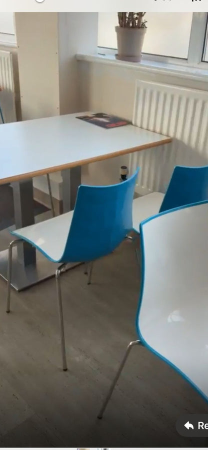 Used Dining table with steel Bromley base 2 pillar  w 120cm d  75cm h 74.5cm