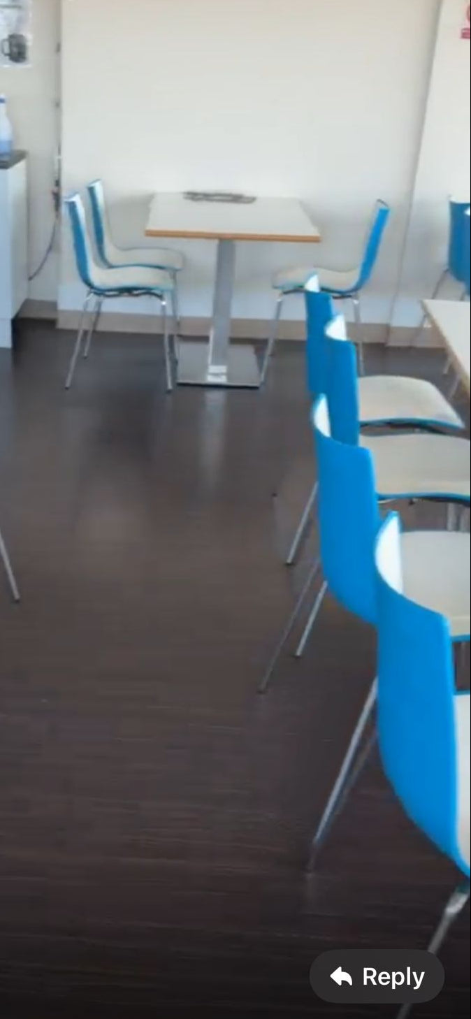 Used Dining table with steel Bromley base 2 pillar  w 120cm d  75cm h 74.5cm