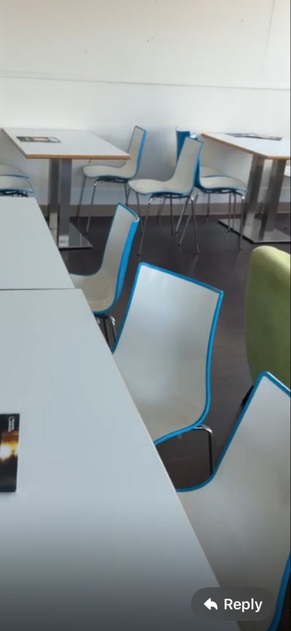 Used Dining table with steel Bromley base 2 pillar  w 120cm d  75cm h 74.5cm