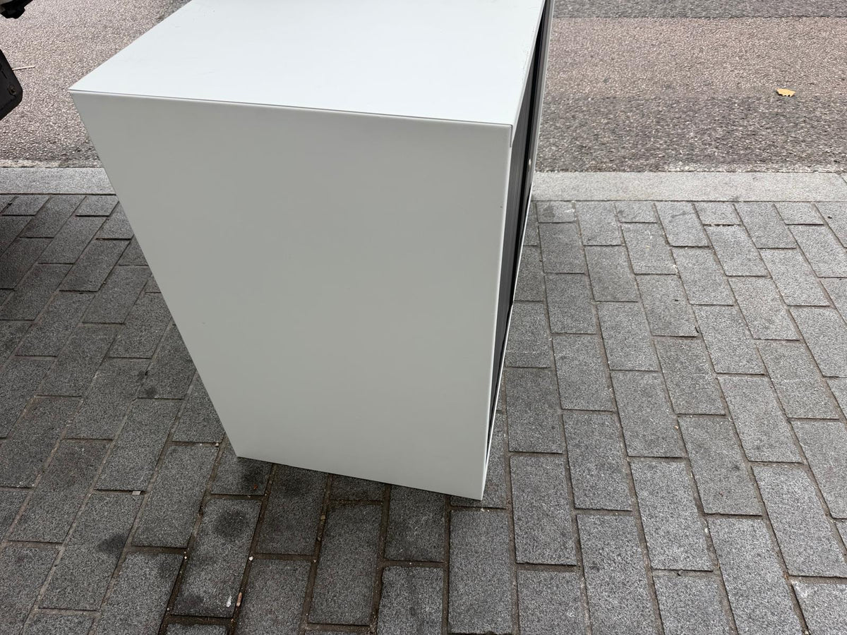 Preowned Tambour Grey doors white body Double Rolling Doors Office storage w100cm x d47cm h73cm
