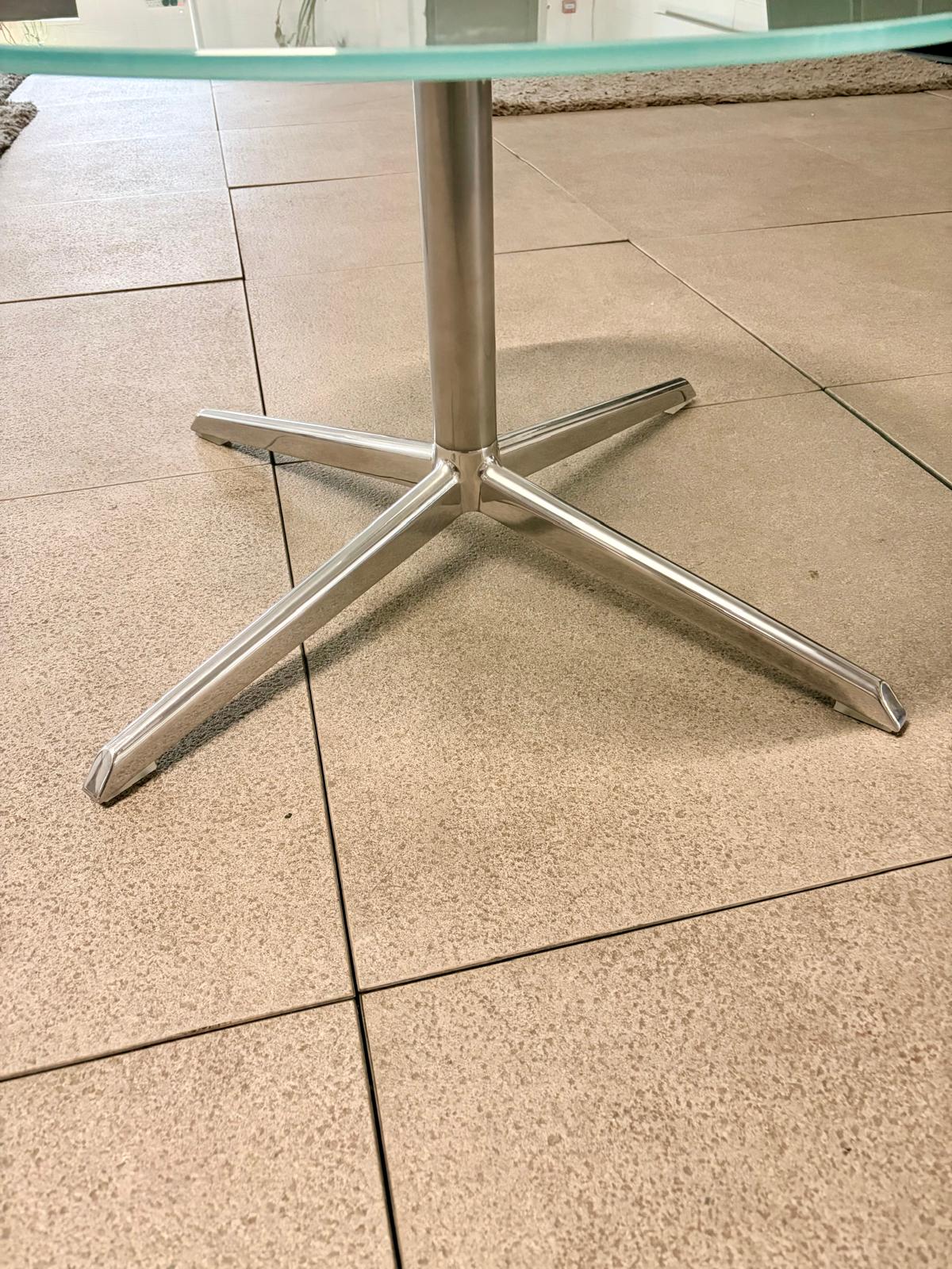 Used coffee table glass elegant  top design round silver colour metal base 660mm diameter 410mm height
