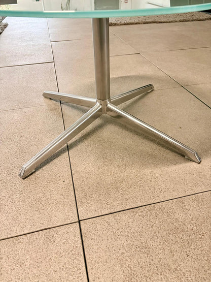 Used coffee table glass elegant  top design round silver colour metal base 660mm diameter 410mm height