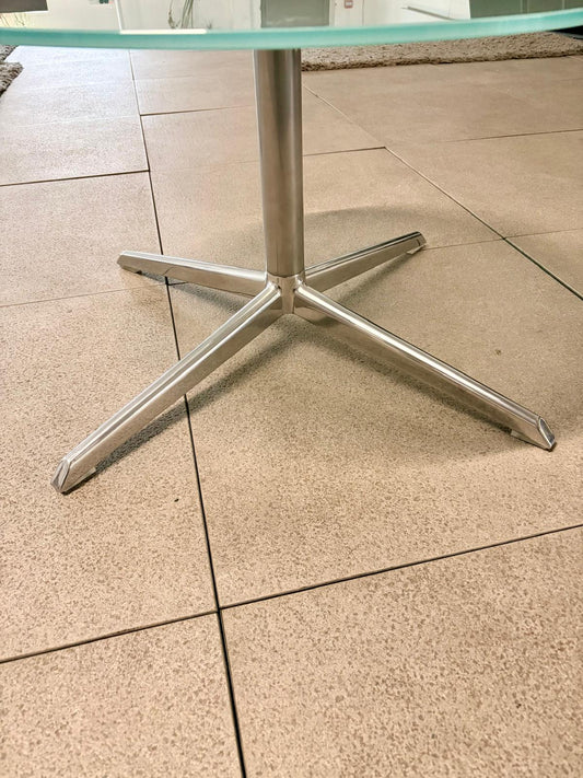 Used coffee table glass elegant  top design round silver colour metal base 660mm diameter 410mm height