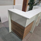 Used Second hand White and Wood Office Reception Desk with countertop H:117cm D:80cm W:240cm